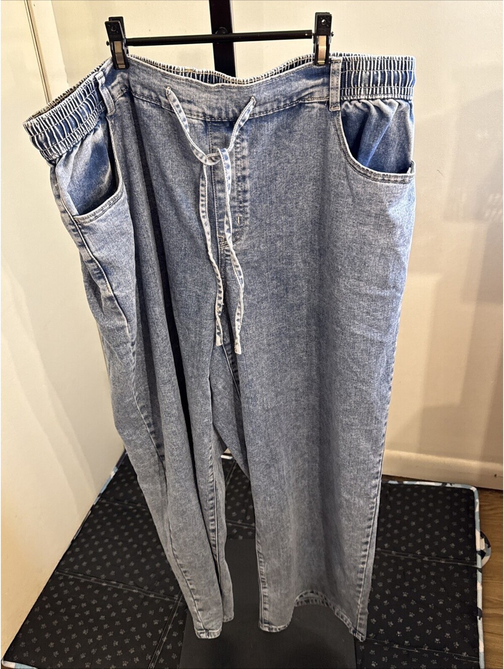 Ava & Viv Women’s Wide Leg Drawstring Jeans Size 18 Medium Wash Pockets